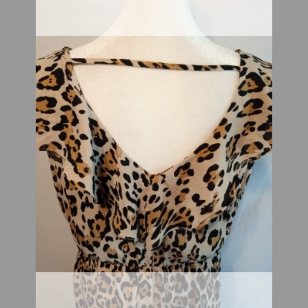 Socialite Leopard Print High-Low Ruffle Wrap Dress M - Picture 4 of 11